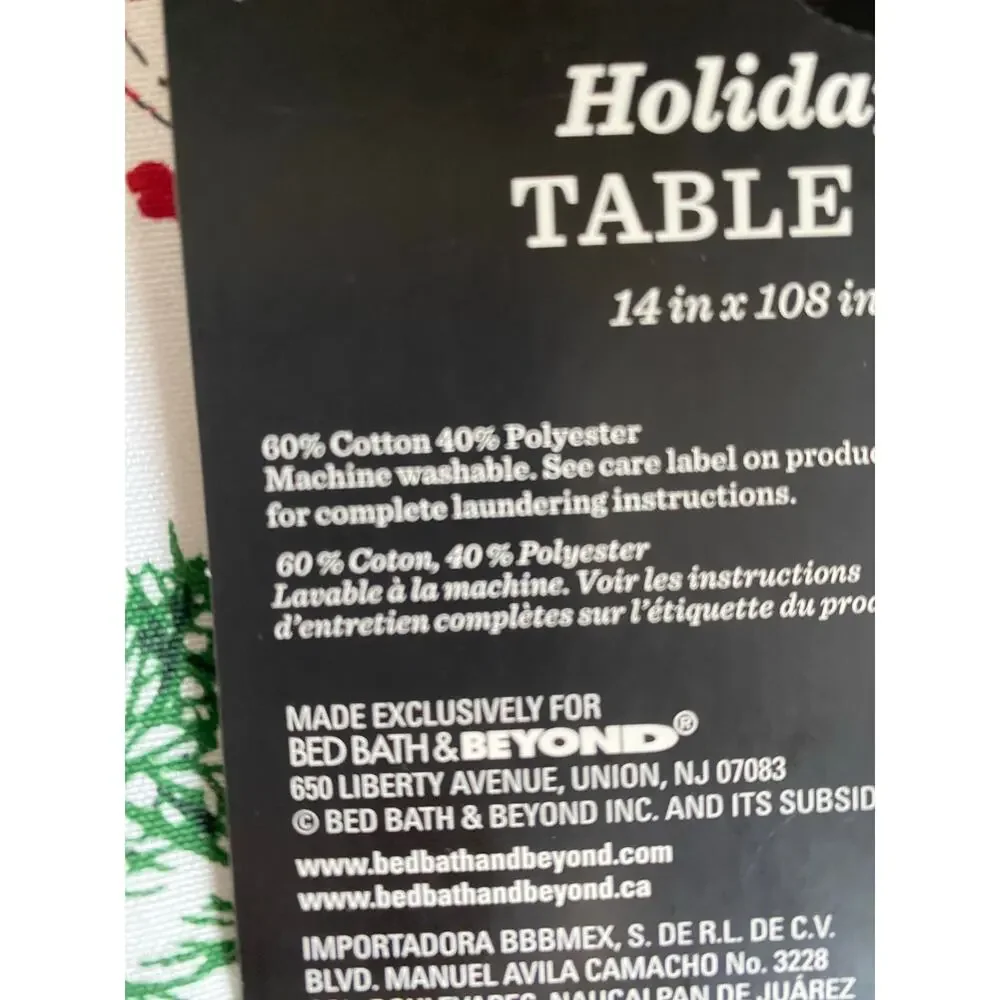 NWT Bee & Willow Holiday Berries Reversible Table Runner 14